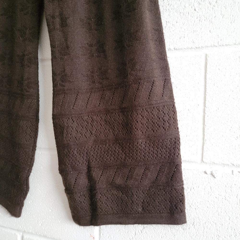 Pacific Dark Brown Vintage Knit Flare Pants w/ Micro Cutouts